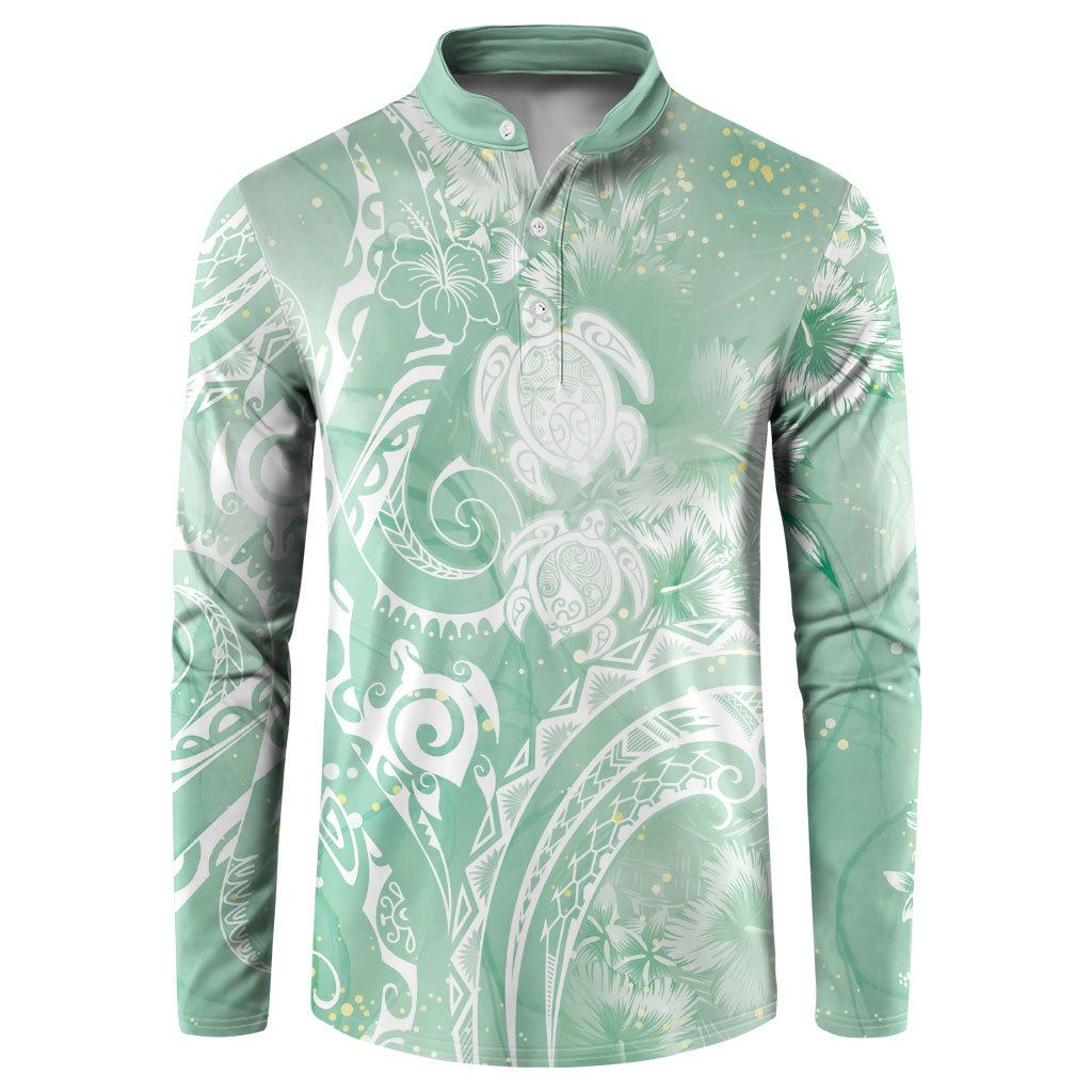 Aloha Hawaii Turtles Floral Button Sweatshirt Seafoam Marbles Glaze LT7 Seafoam - Polynesian Pride