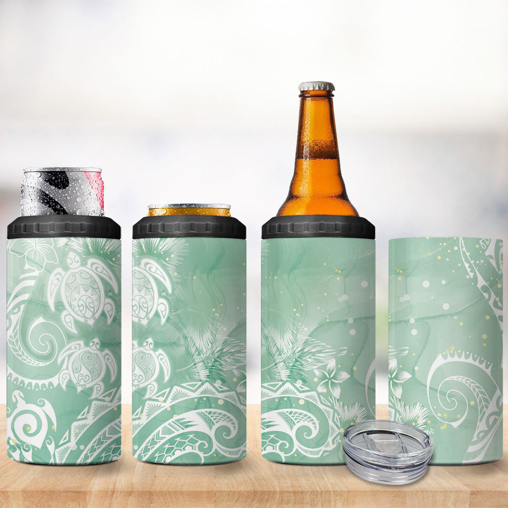 Aloha Hawaii Turtles Floral 4 in 1 Can Cooler Tumbler Seafoam Marbles Glaze LT7 - Polynesian Pride