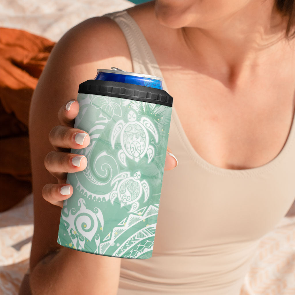 Aloha Hawaii Turtles Floral 4 in 1 Can Cooler Tumbler Seafoam Marbles Glaze LT7 - Polynesian Pride