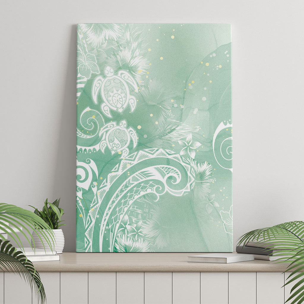 Aloha Hawaii Turtles Floral Canvas Wall Art Seafoam Marbles Glaze LT7 - Polynesian Pride