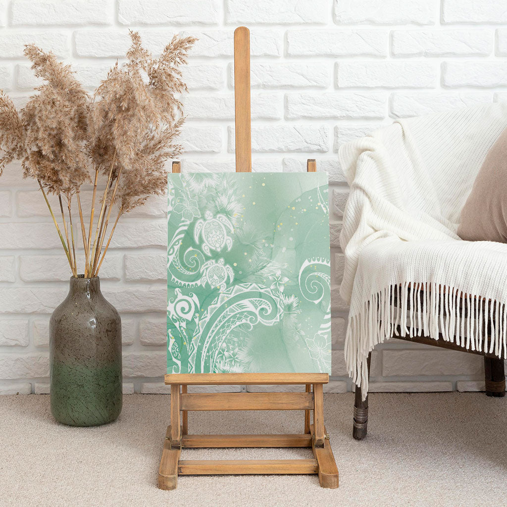 Aloha Hawaii Turtles Floral Canvas Wall Art Seafoam Marbles Glaze LT7 - Polynesian Pride