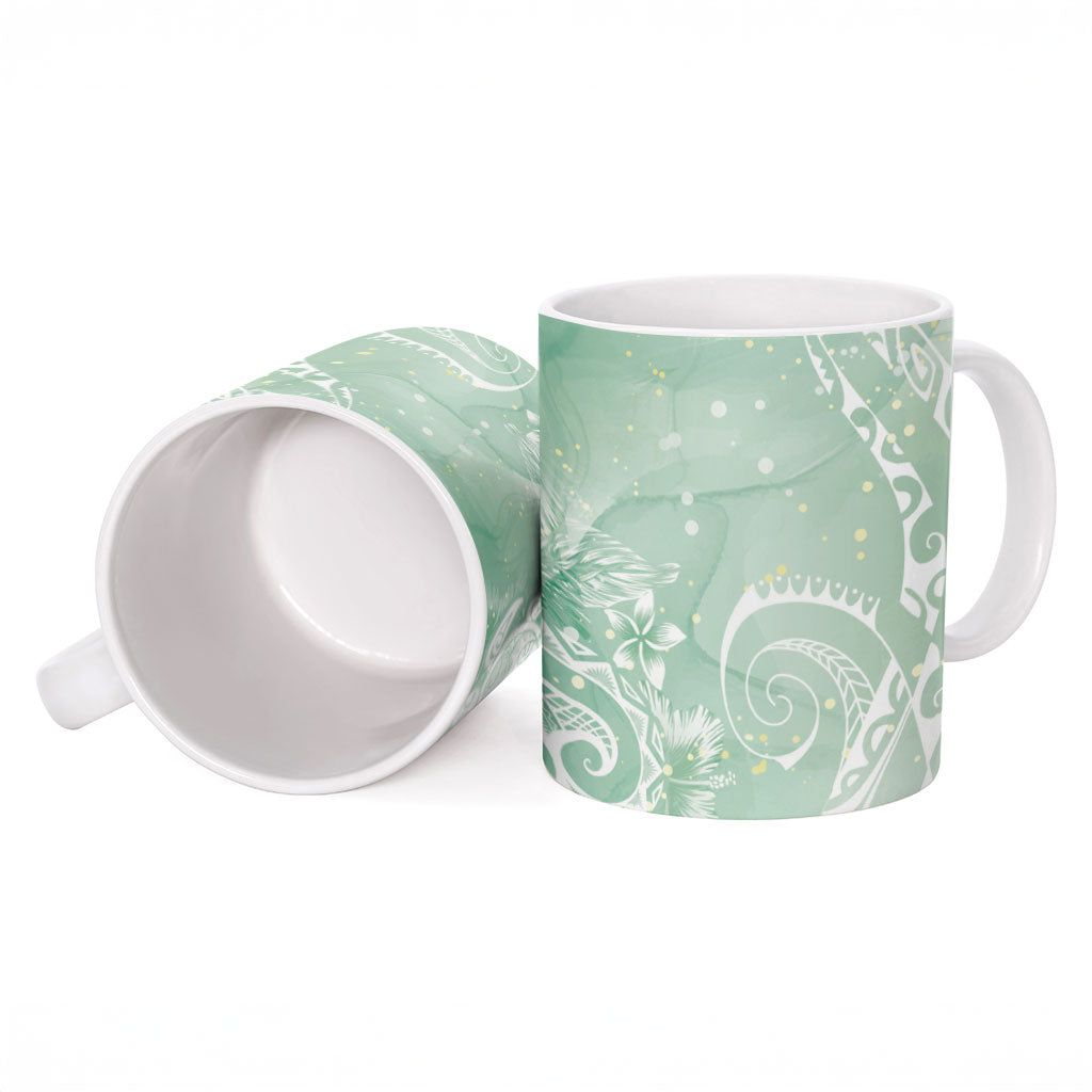 Aloha Hawaii Turtles Floral Ceramic Mug Seafoam Marbles Glaze LT7 - Polynesian Pride