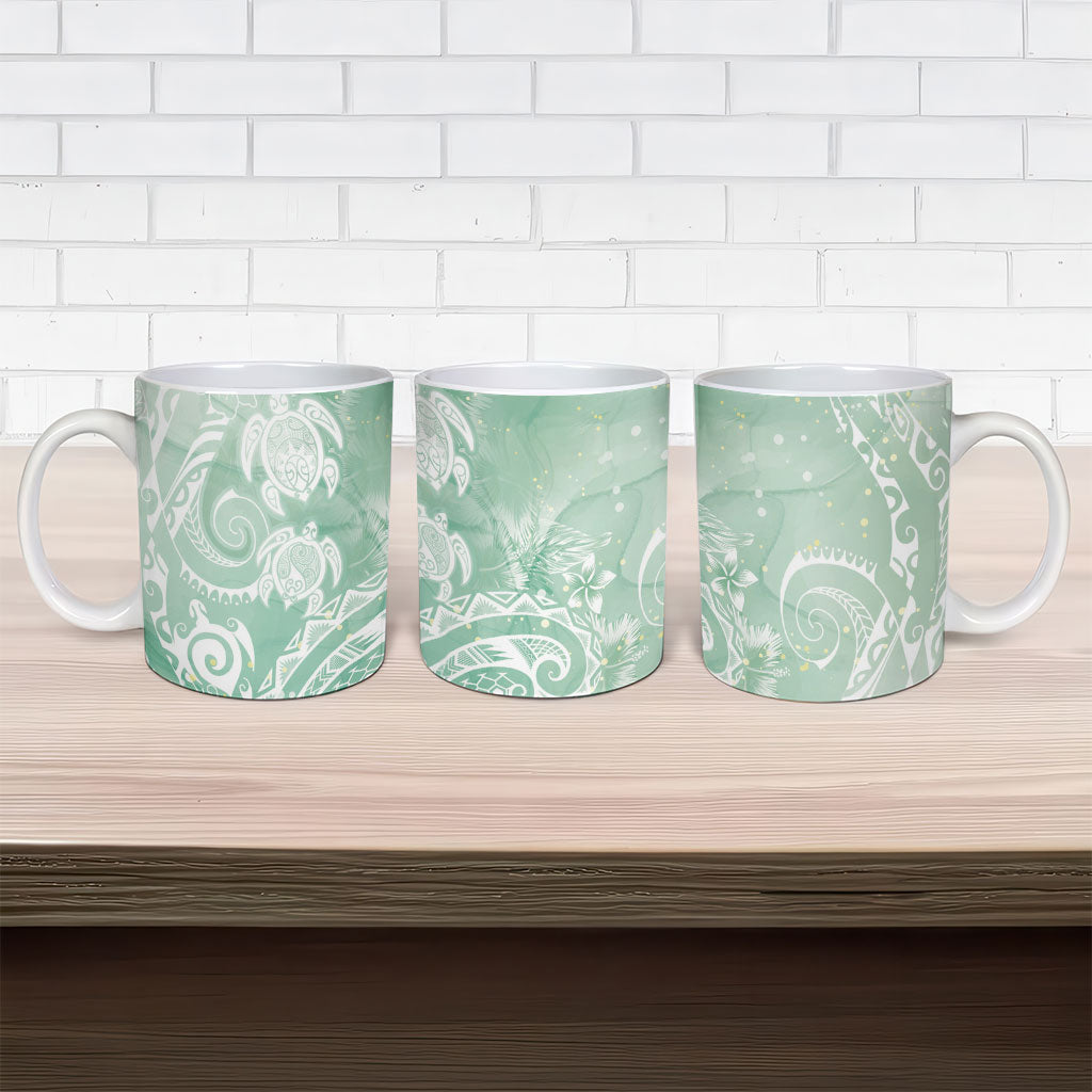 Aloha Hawaii Turtles Floral Ceramic Mug Seafoam Marbles Glaze LT7 - Polynesian Pride