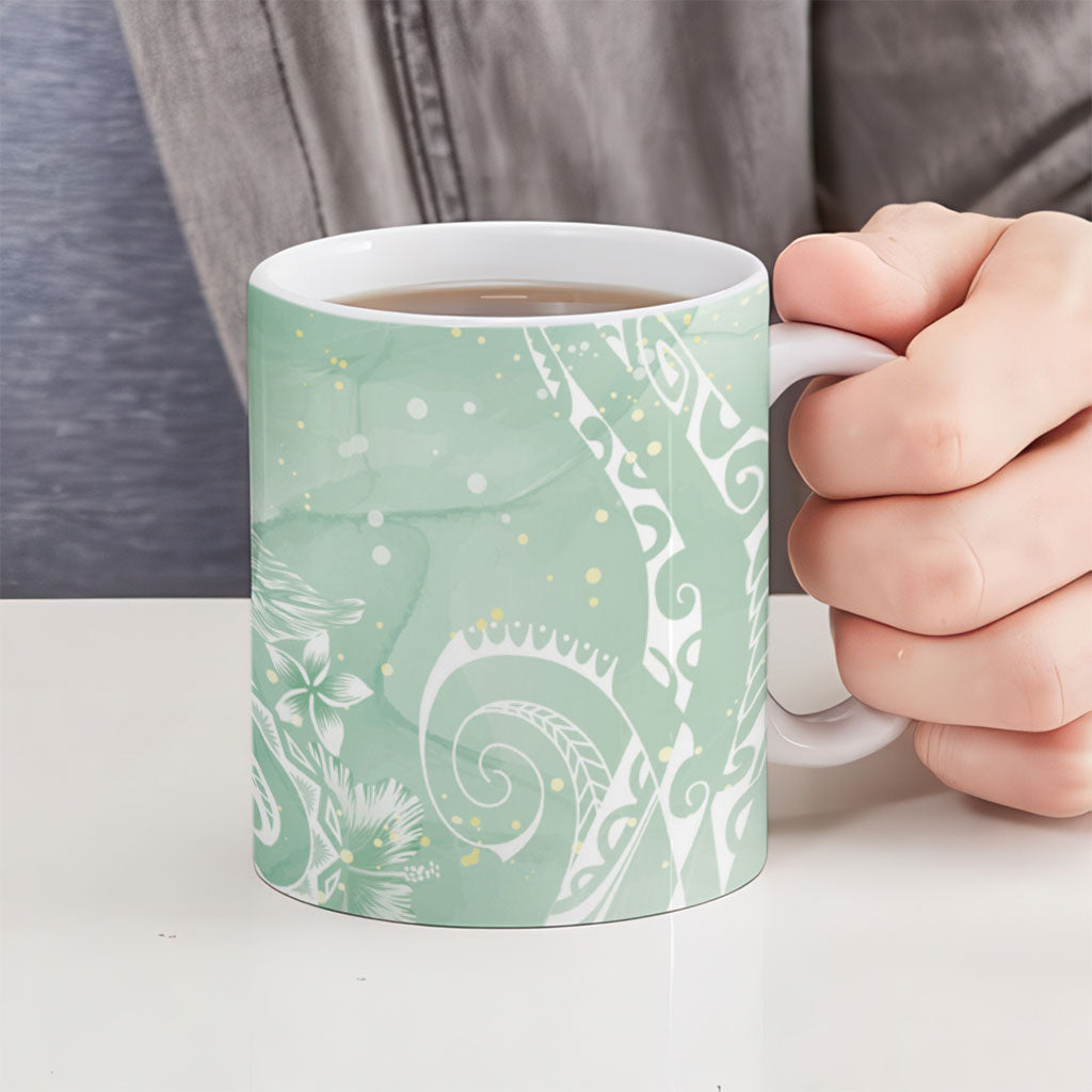 Aloha Hawaii Turtles Floral Ceramic Mug Seafoam Marbles Glaze LT7 - Polynesian Pride