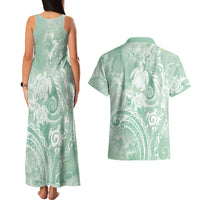 Aloha Hawaii Turtles Floral Couples Matching Tank Maxi Dress and Hawaiian Shirt Seafoam Marbles Glaze LT7 - Polynesian Pride