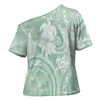 Aloha Hawaii Turtles Floral Cross Shoulder Shirt Seafoam Marbles Glaze LT7 - Polynesian Pride