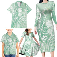 Aloha Hawaii Turtles Floral Family Matching Long Sleeve Bodycon Dress and Hawaiian Shirt Seafoam Marbles Glaze LT7 - Polynesian Pride