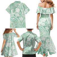 Aloha Hawaii Turtles Floral Family Matching Mermaid Dress and Hawaiian Shirt Seafoam Marbles Glaze LT7 - Polynesian Pride