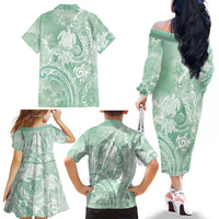 Aloha Hawaii Turtles Floral Family Matching Off The Shoulder Long Sleeve Dress and Hawaiian Shirt Seafoam Marbles Glaze LT7 - Polynesian Pride