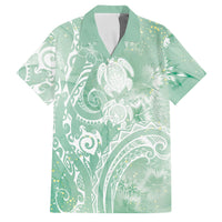 Aloha Hawaii Turtles Floral Family Matching Off The Shoulder Long Sleeve Dress and Hawaiian Shirt Seafoam Marbles Glaze LT7 Dad's Shirt - Short Sleeve Seafoam - Polynesian Pride