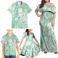 Aloha Hawaii Turtles Floral Family Matching Off Shoulder Maxi Dress and Hawaiian Shirt Seafoam Marbles Glaze LT7 - Polynesian Pride