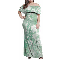 Aloha Hawaii Turtles Floral Family Matching Off Shoulder Maxi Dress and Hawaiian Shirt Seafoam Marbles Glaze LT7 Mom's Dress Seafoam - Polynesian Pride