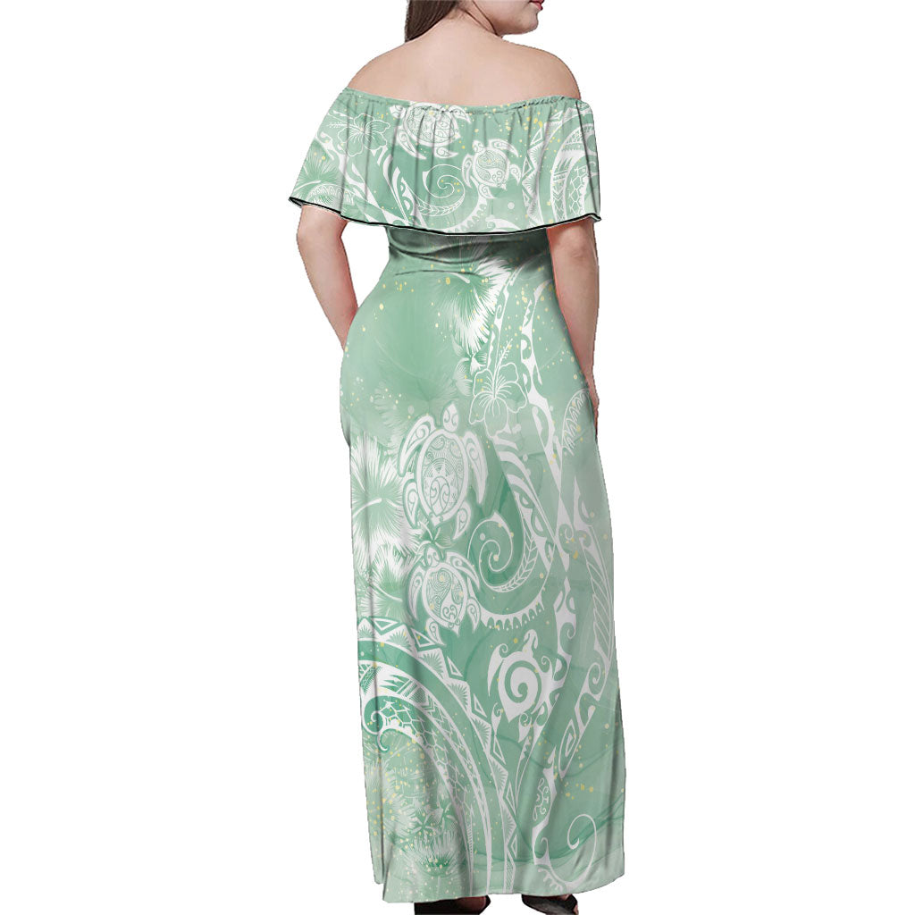 Aloha Hawaii Turtles Floral Family Matching Off Shoulder Maxi Dress and Hawaiian Shirt Seafoam Marbles Glaze LT7 - Polynesian Pride