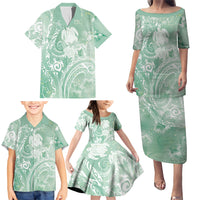 Aloha Hawaii Turtles Floral Family Matching Puletasi and Hawaiian Shirt Seafoam Marbles Glaze LT7 - Polynesian Pride