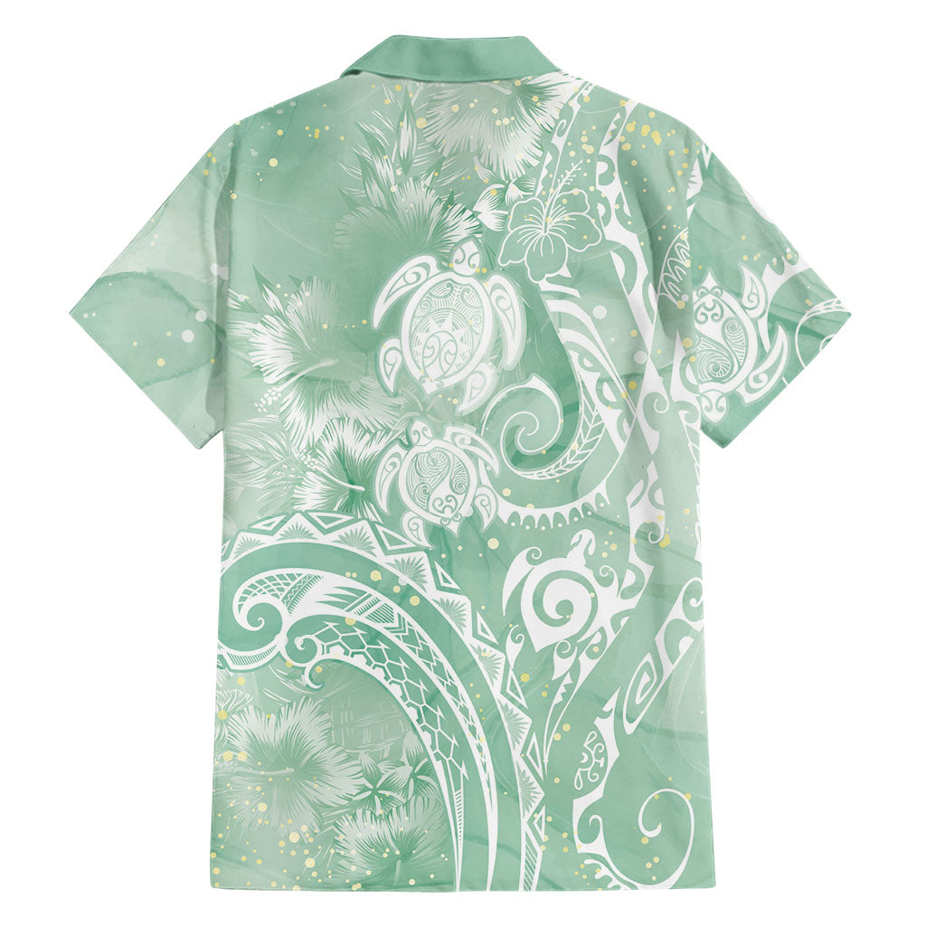 Aloha Hawaii Turtles Floral Family Matching Puletasi and Hawaiian Shirt Seafoam Marbles Glaze LT7 - Polynesian Pride
