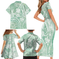 Aloha Hawaii Turtles Floral Family Matching Short Sleeve Bodycon Dress and Hawaiian Shirt Seafoam Marbles Glaze LT7 - Polynesian Pride