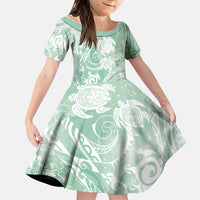 Aloha Hawaii Turtles Floral Family Matching Summer Maxi Dress and Hawaiian Shirt Seafoam Marbles Glaze LT7 Daughter's Dress Seafoam - Polynesian Pride