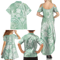 Aloha Hawaii Turtles Floral Family Matching Summer Maxi Dress and Hawaiian Shirt Seafoam Marbles Glaze LT7 - Polynesian Pride
