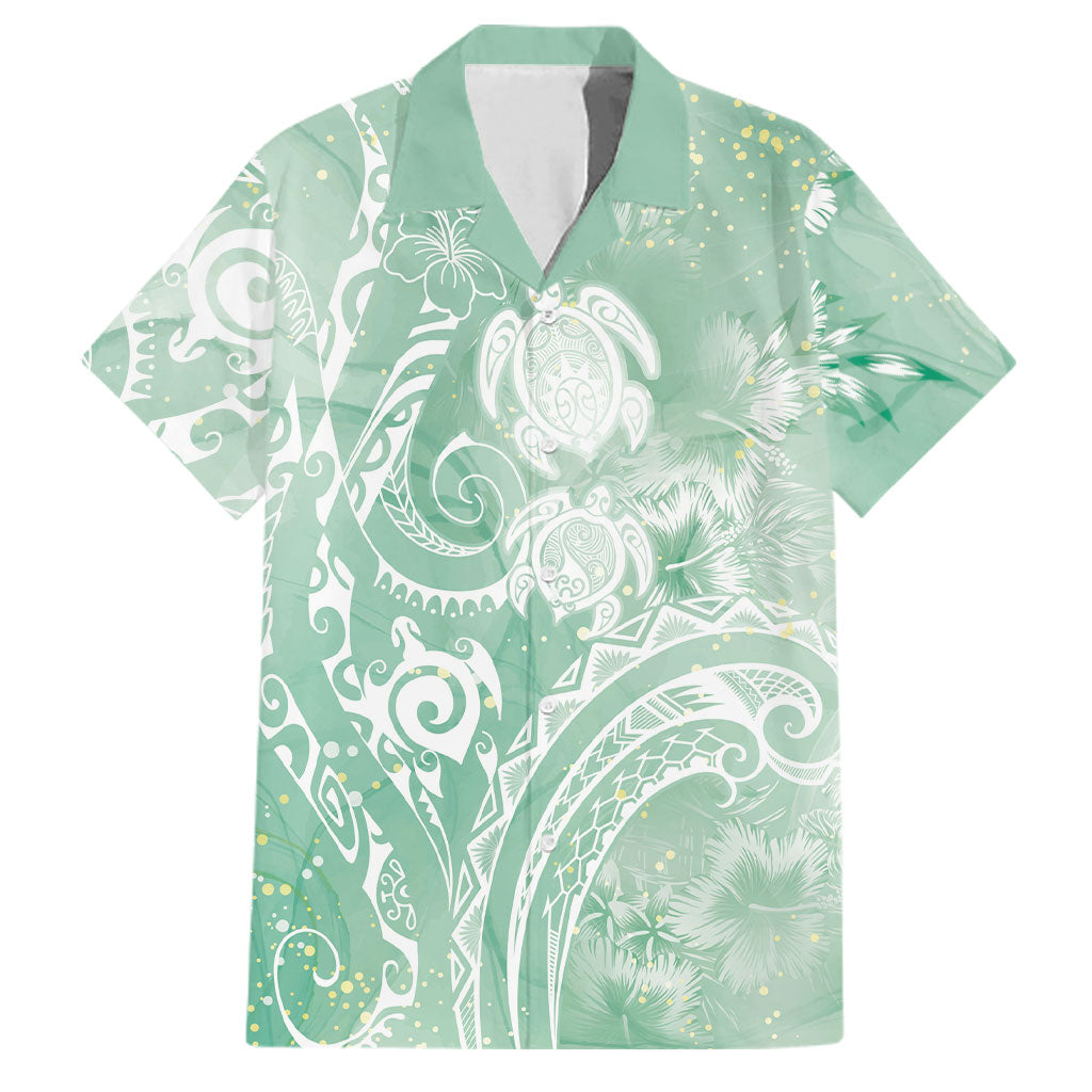 Aloha Hawaii Turtles Floral Family Matching Summer Maxi Dress and Hawaiian Shirt Seafoam Marbles Glaze LT7 Dad's Shirt - Short Sleeve Seafoam - Polynesian Pride