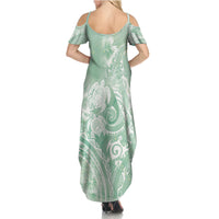 Aloha Hawaii Turtles Floral Family Matching Summer Maxi Dress and Hawaiian Shirt Seafoam Marbles Glaze LT7 - Polynesian Pride
