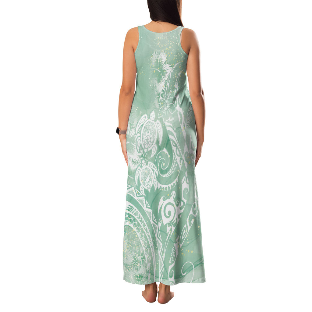 Aloha Hawaii Turtles Floral Family Matching Tank Maxi Dress and Hawaiian Shirt Seafoam Marbles Glaze LT7 - Polynesian Pride