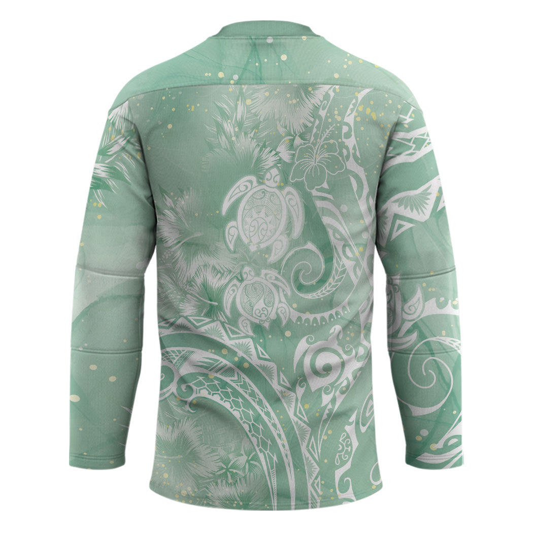 Aloha Hawaii Turtles Floral Hockey Jersey Seafoam Marbles Glaze LT7 - Polynesian Pride