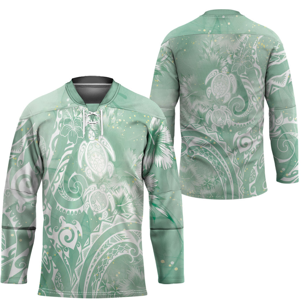 Aloha Hawaii Turtles Floral Hockey Jersey Seafoam Marbles Glaze LT7 - Polynesian Pride