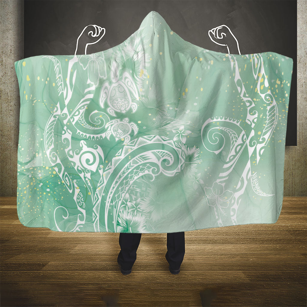 Aloha Hawaii Turtles Floral Hooded Blanket Seafoam Marbles Glaze LT7 - Polynesian Pride