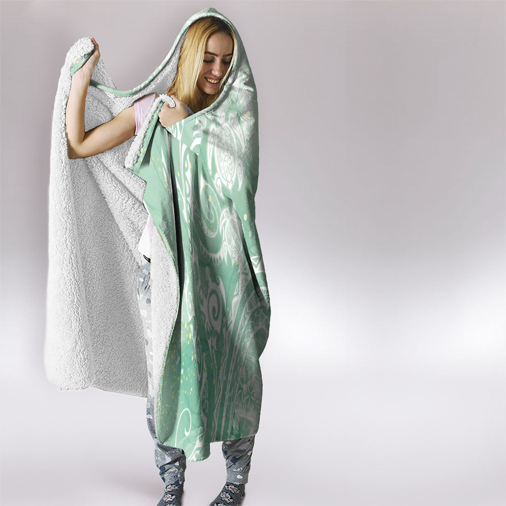 Aloha Hawaii Turtles Floral Hooded Blanket Seafoam Marbles Glaze LT7 - Polynesian Pride