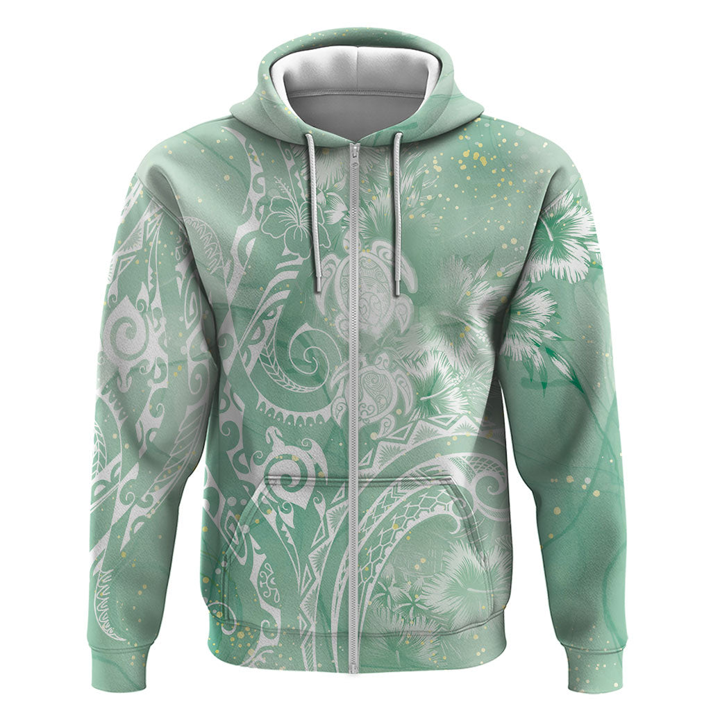 Aloha Hawaii Turtles Floral Hoodie Seafoam Marbles Glaze LT7 Zip Hoodie Seafoam - Polynesian Pride