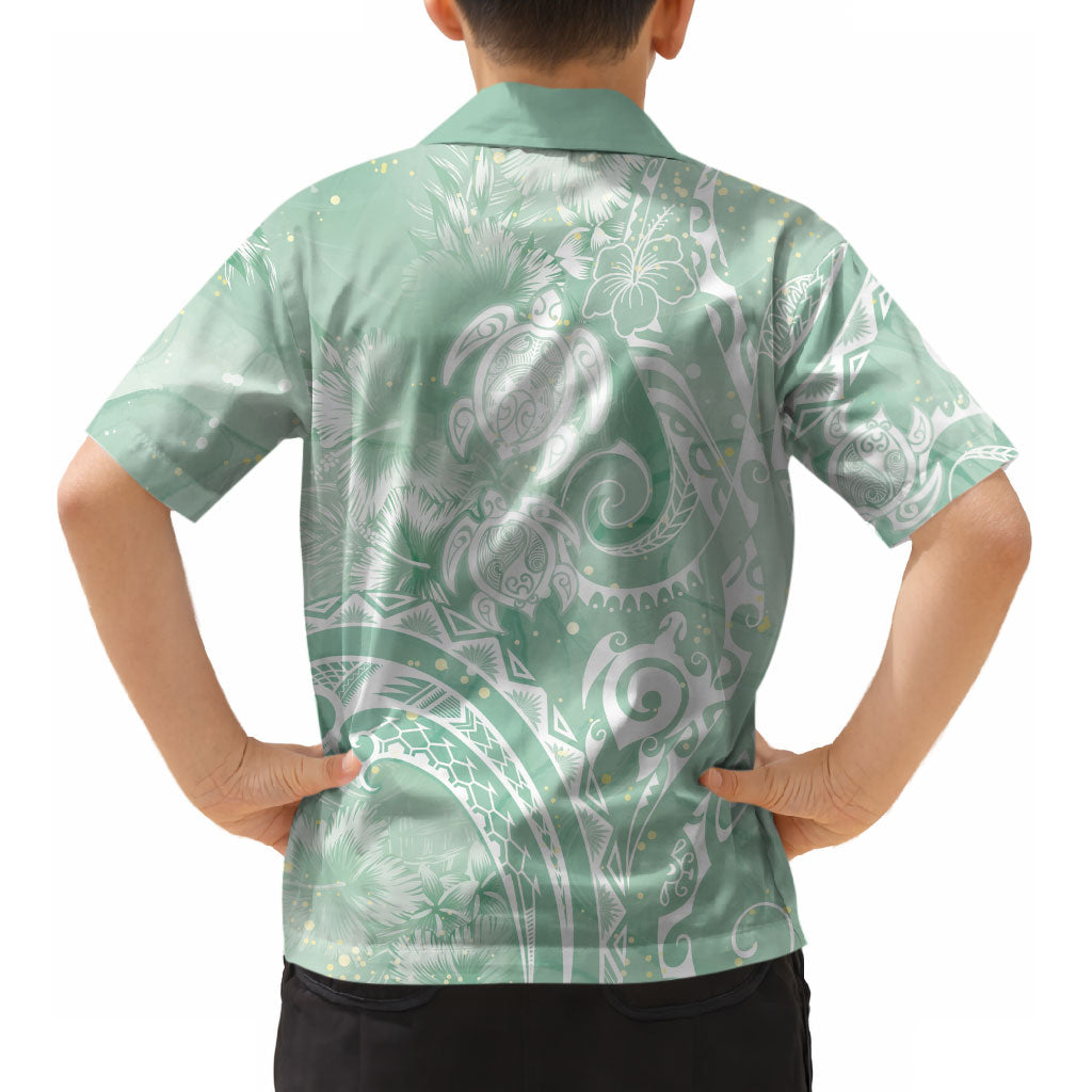 Aloha Hawaii Turtles Floral Kid Hawaiian Shirt Seafoam Marbles Glaze LT7 - Polynesian Pride