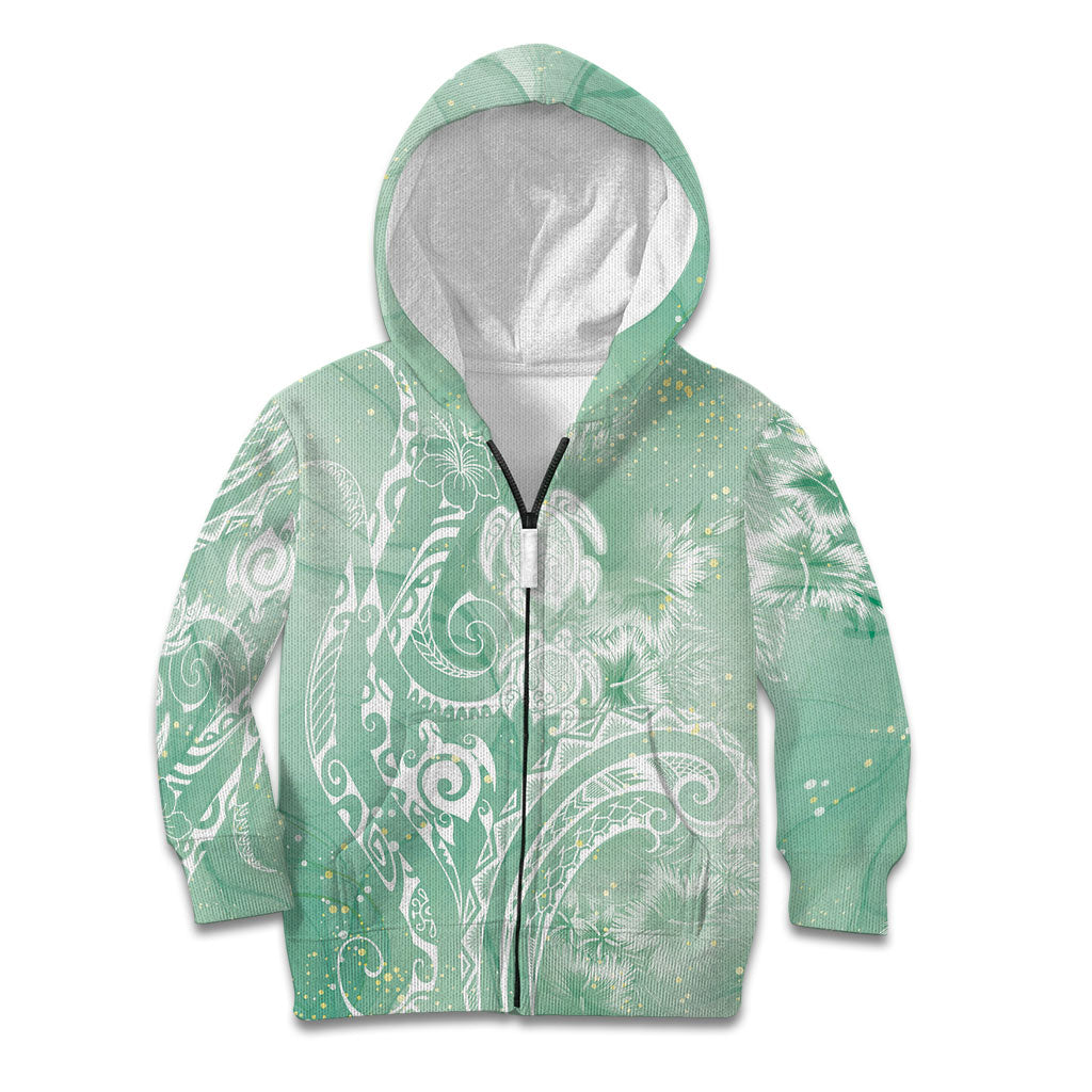 Aloha Hawaii Turtles Floral Kid Hoodie Seafoam Marbles Glaze LT7 Zip Hoodie Seafoam - Polynesian Pride