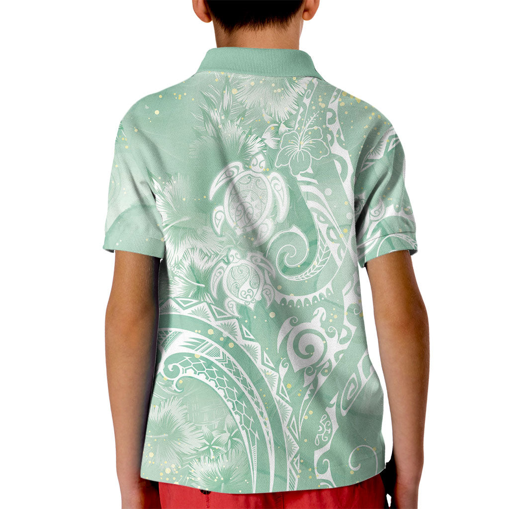 Aloha Hawaii Turtles Floral Kid Polo Shirt Seafoam Marbles Glaze LT7 - Polynesian Pride