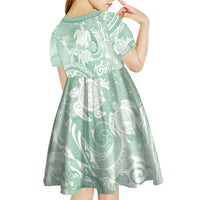 Aloha Hawaii Turtles Floral Kid Short Sleeve Dress Seafoam Marbles Glaze LT7 - Polynesian Pride