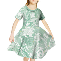 Aloha Hawaii Turtles Floral Kid Short Sleeve Dress Seafoam Marbles Glaze LT7 - Polynesian Pride