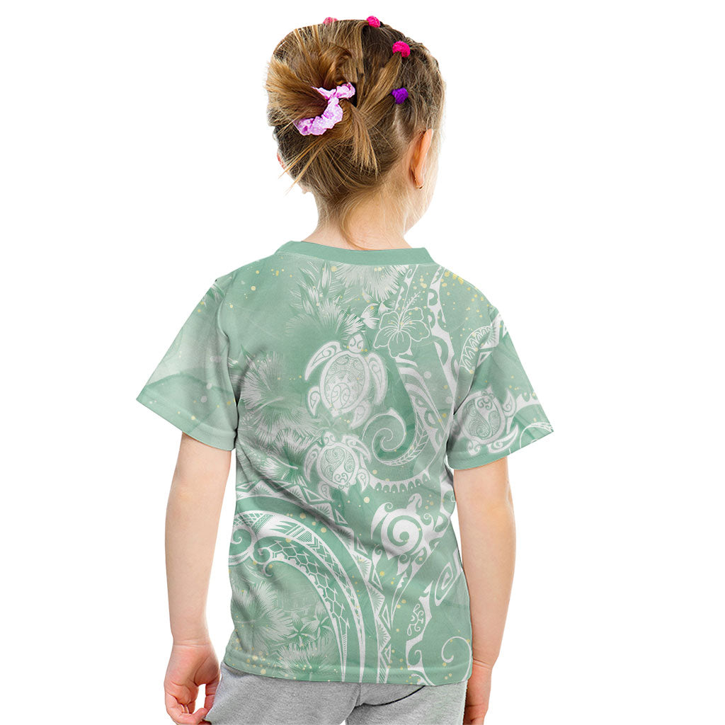 Aloha Hawaii Turtles Floral Kid T Shirt Seafoam Marbles Glaze LT7 - Polynesian Pride