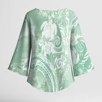 Aloha Hawaii Turtles Floral Kimono Sleeve Blouse Seafoam Marbles Glaze LT7 - Polynesian Pride