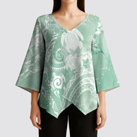 Aloha Hawaii Turtles Floral Kimono Sleeve Blouse Seafoam Marbles Glaze LT7 - Polynesian Pride