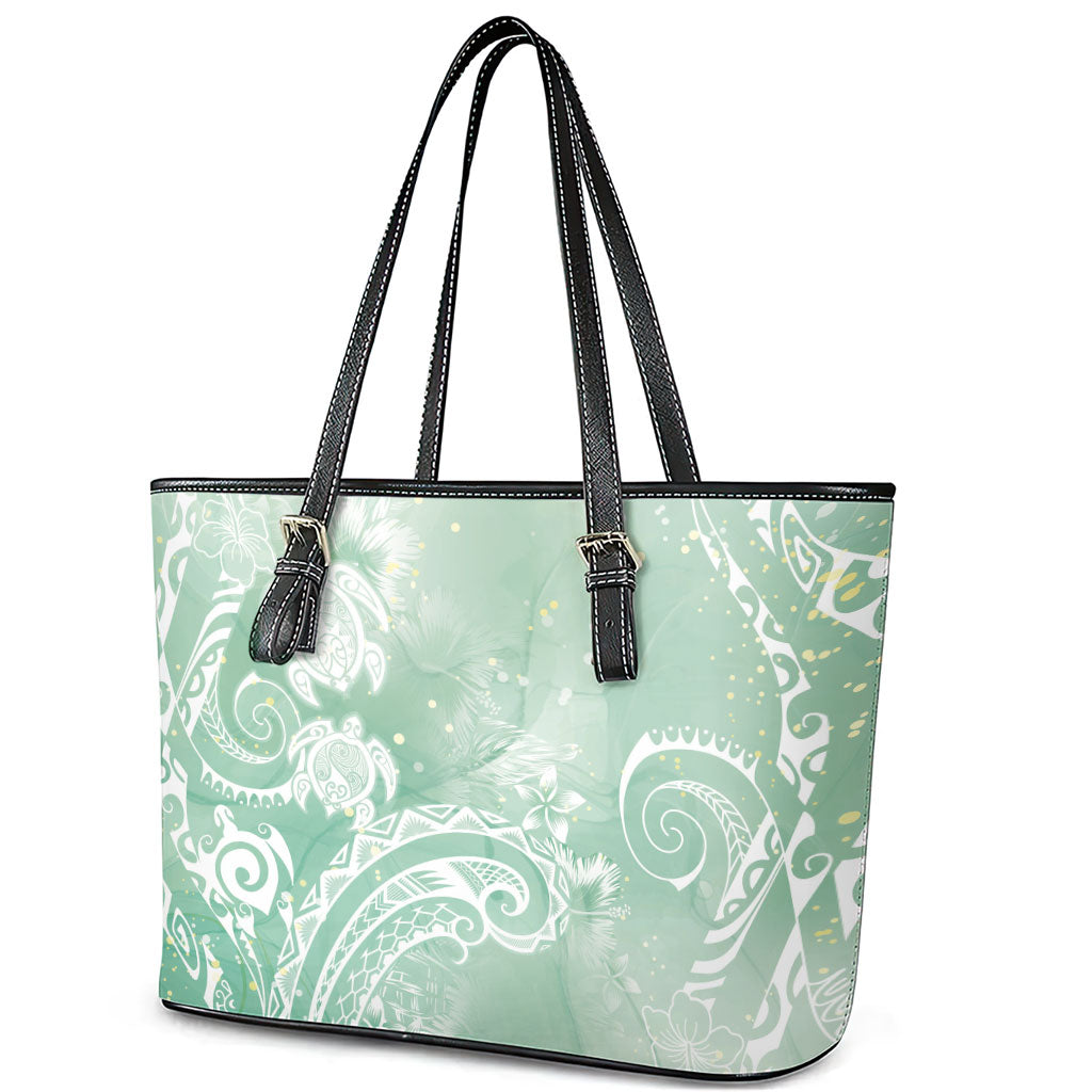 Aloha Hawaii Turtles Floral Leather Tote Bag Seafoam Marbles Glaze LT7 - Polynesian Pride