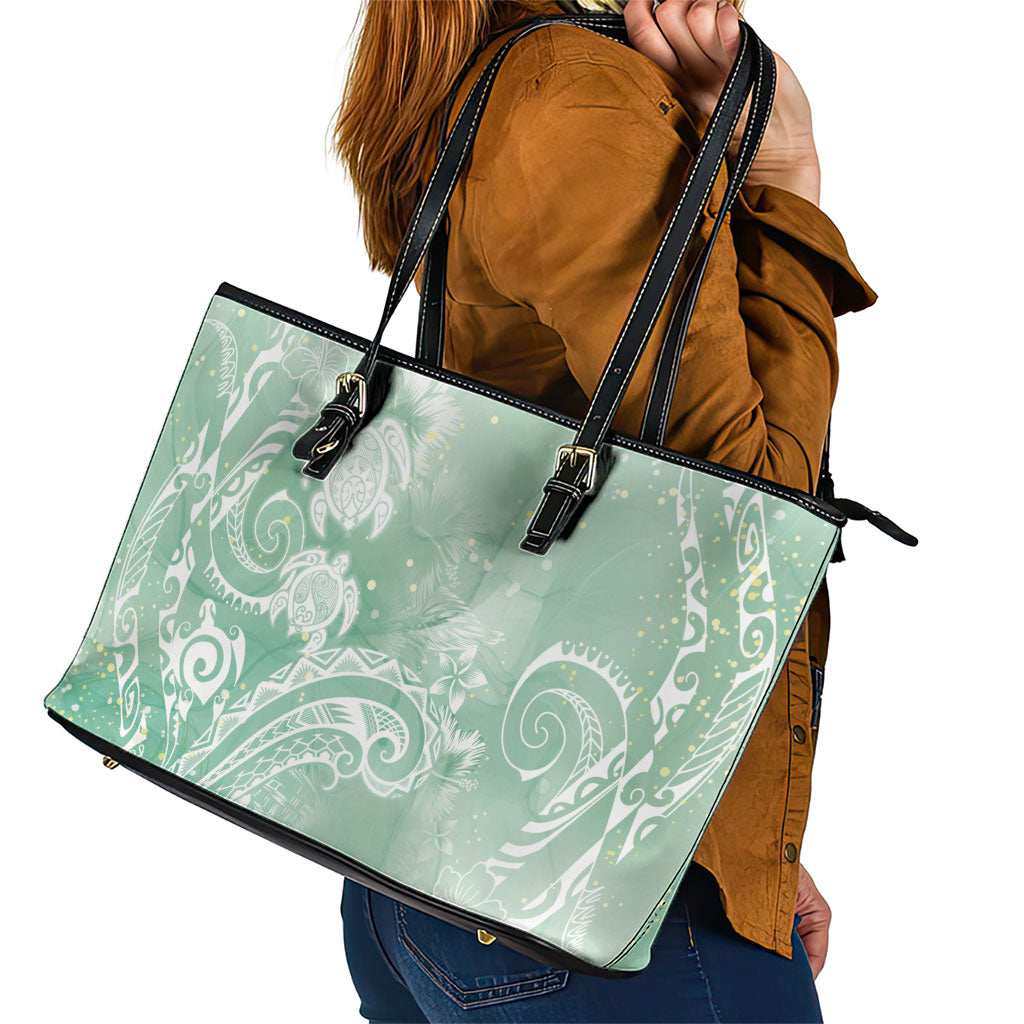 Aloha Hawaii Turtles Floral Leather Tote Bag Seafoam Marbles Glaze LT7 - Polynesian Pride