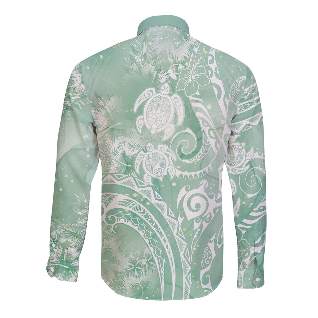 Aloha Hawaii Turtles Floral Long Sleeve Button Shirt Seafoam Marbles Glaze LT7 - Polynesian Pride