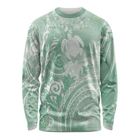 Aloha Hawaii Turtles Floral Long Sleeve Shirt Seafoam Marbles Glaze LT7 Unisex Seafoam - Polynesian Pride