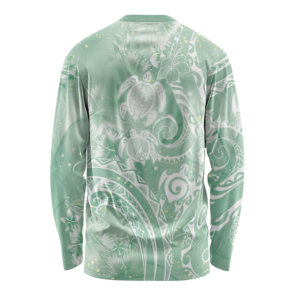 Aloha Hawaii Turtles Floral Long Sleeve Shirt Seafoam Marbles Glaze LT7 - Polynesian Pride
