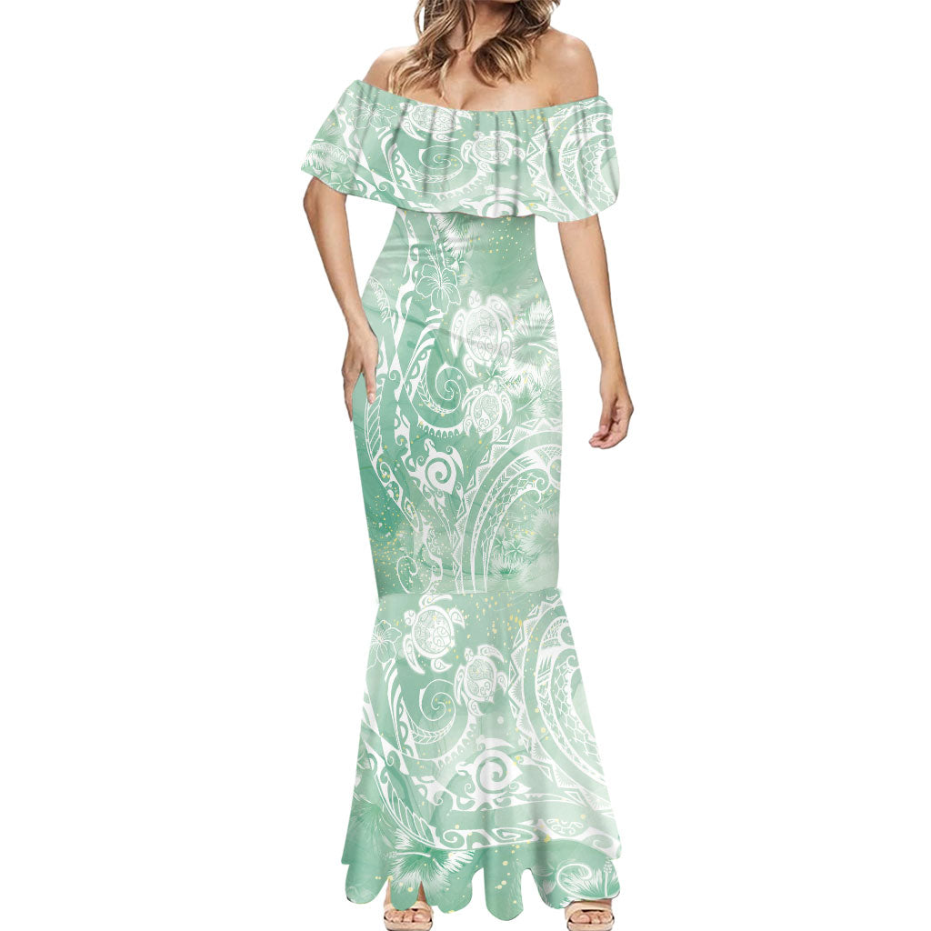 Aloha Hawaii Turtles Floral Mermaid Dress Seafoam Marbles Glaze LT7 - Polynesian Pride