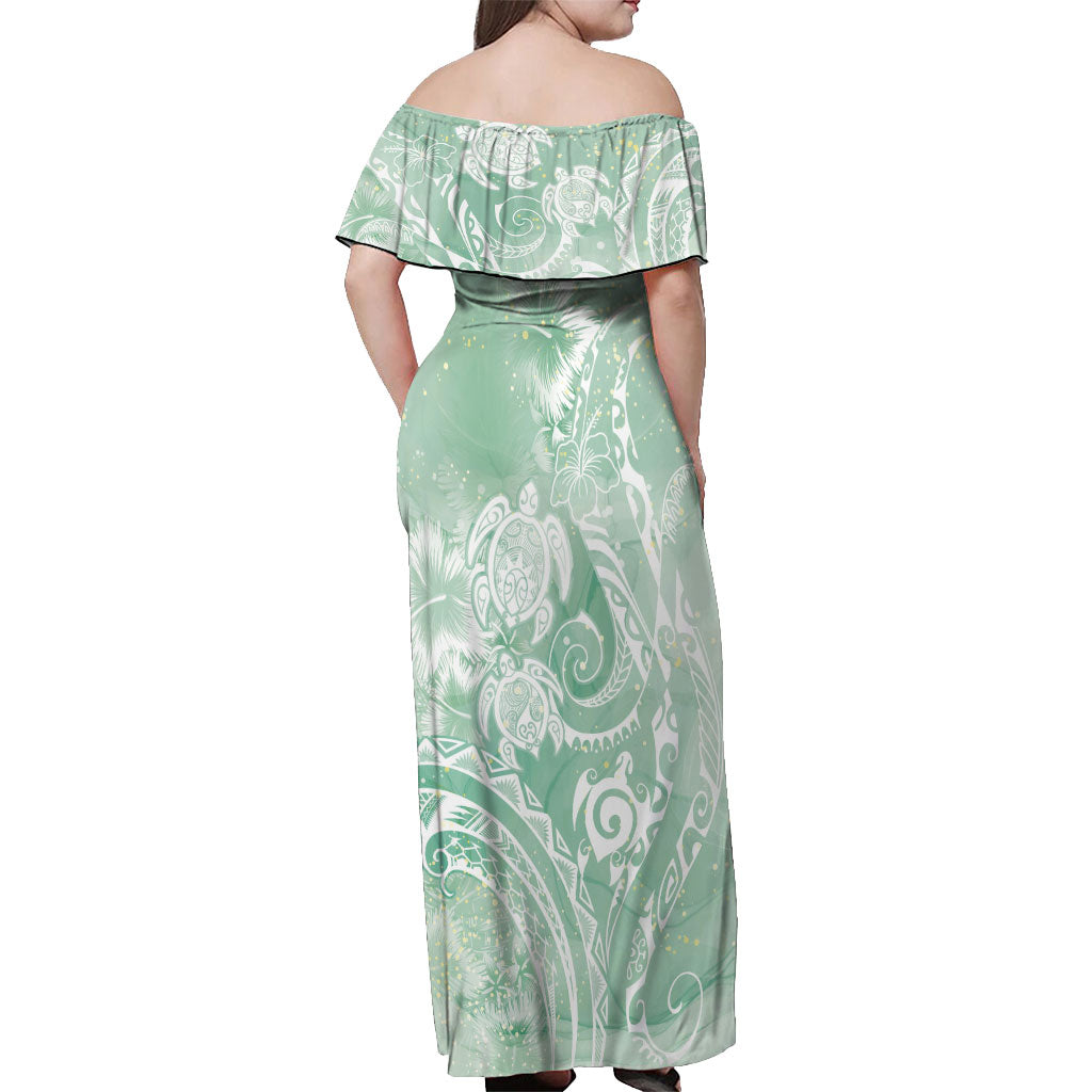 Aloha Hawaii Turtles Floral Off Shoulder Maxi Dress Seafoam Marbles Glaze LT7 - Polynesian Pride