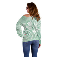 Aloha Hawaii Turtles Floral Off Shoulder Sweater Seafoam Marbles Glaze LT7 - Polynesian Pride