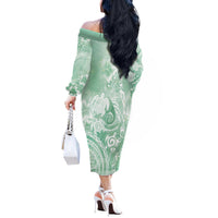Aloha Hawaii Turtles Floral Off The Shoulder Long Sleeve Dress Seafoam Marbles Glaze LT7 - Polynesian Pride
