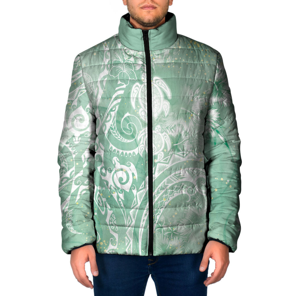Aloha Hawaii Turtles Floral Padded Jacket Seafoam Marbles Glaze LT7 Men Seafoam - Polynesian Pride