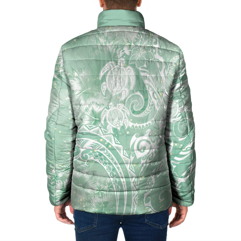 Aloha Hawaii Turtles Floral Padded Jacket Seafoam Marbles Glaze LT7 - Polynesian Pride
