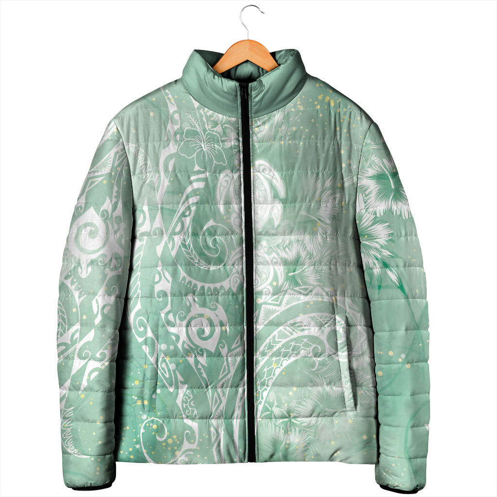 Aloha Hawaii Turtles Floral Padded Jacket Seafoam Marbles Glaze LT7 - Polynesian Pride